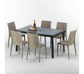 Mesa rectangular negra 150x90 cm y 6 sillas de colores enjoy