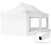 3x6 m carpa plegable, economy acero 30mm, 4 laterales con ventanas panorámicas, blanco