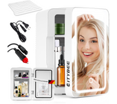 Zmh mini nevera 6l - blanca nevera pequeña 12v/230v, silenciosa con espejo e iluminación led