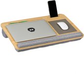 Relaxdays cojín para portátil, bandeja ordenador cama, bambú, con reposamuñecas y mouse pad, 10x55,5x36 cm, natural/gris