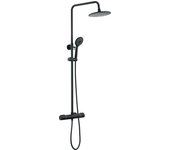 Auralum max columna ducha termostática negro con mezclador,sistema ducha termostáticoue 38°c,ajustable altura con ducha 3 jets y lluvia 22.5mm