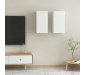 2 piezas muebles para tv | mueble de salón | mesa de tv madera contrachapada blanco 30,5x30x60 cm cfw24743