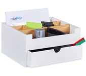 Relaxdays organizador de escritorio con 1 cajón y 6 compartimentos, bambú, 13x26x23,5 cm, para oficina, blanco y natural