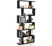 Costway librería con 6 niveles, librería con forma de s con dispositivo antivuelco, estante de madera con forma de z para libros fotos y plantas, esta