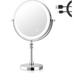 Espejo de aumento iluminado de 8 pulgadas, espejo de maquillaje iluminado de 3 colores, carga usb de aumento 1x/10x, espejo de mesa con rotación de 36
