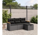 Juego de sofás jardín 4 piezas | conjunto de jardín de ocio | set de comedor de jardín con cojines ratán sintético negro cfw325762