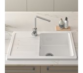 Fregadero tradicional cerámico reno sanindusa xs de 1 cubeta recta y desagüe blanco