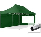 3x6 m carpa plegable, professional aluminio 40mm, 2 laterales con ventanas panorámicas, verde oscuro