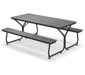 Conjunto mesa 2 bancos picnic 8 adultos metal hdpe jardín patio camping gris csw411338