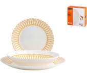 Servicio de 18 platos luminarc auberi en cristal opal con decoración naranja