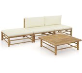 Maison exclusive - set de muebles de jardín 4 piezas bambú y cojines blanco crema