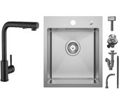 Cecipa max fregadero de cocina 1 seno 40 × 45 cm fregadero de inox cepillado 1 seno + mezclador de cocina negro con ducha extraíble 2 modos de chorro