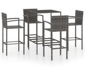 Conjunto de bar de jardín 5 piezas resina mimbre gris