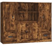 Aparador alto 3 uds | aparador de comedor | armario de cocina madera contrachapada roble ahumado cfw75367