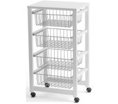 Arit - carro de cocina gingerone, carro de cocina con plano de trabajo revestido de melamina, 4 cestas deslizantes - color blanco lacado