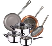 Bateria de cocina 5 piezas san ignacio de acero inoxidable con juego de sartenes optimum plus (18,22,26 cm) en aluminio prensado aptas para induccion