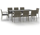Conjunto de comedor de jardín de 9 piezas y cojines negros y grises.