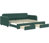 Sofá cama con cajones, terciopelo verde oscuro, 90x200 cm