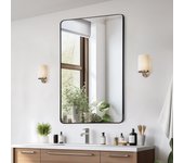 Vevor espejo de pared 121,9x76,2 cm, espejo maquillaje, bordes aleación aluminio negro, película antidesprendimiento, resistente a arañazos, soporte z