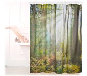 Relaxdays cortina baño lavable con estampado de bosque, poliéster, verde, 180 x 180 cm
