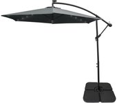 Sombrilla voladiza de 3m con luces led blancas frías y base cuadrada parasol terraza jardín playa exterior toldo