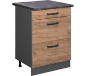 Vicco mueble bajo de cocina r-line, roble dorado, 60 cm con cajones, et antracita