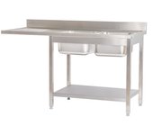 Cleiton® fregadero de acero inoxidable 2 senos para lavavajillas con escurridor a la izquierda 1800x700x900 mm desmontable | pica industrial con patas