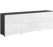 Mueble tv miami 413, blanco brillante, madera gris, 180x62x35cm