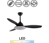 Ventilador de techo con luz silencioso dc con mando yael negro 120 cm invierno-verano color luz regulable
