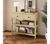 Consola de entrada de madera estilo retro con cajones y estantes abiertos – mesa consola estrecha blanca de mdf,diseño elegante y funcional para salón