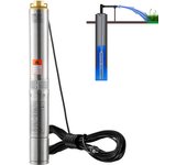 Vevor bomba sumergible para pozos profundos, 370 w, bomba de agua de acero inoxidable, caudal 5,3m³/h, 50 m, cable eléctrico 9,1m, bomba estanca ip68