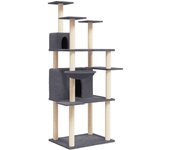 Rascador para gatos con postes de sisal gris oscuro 166 cm