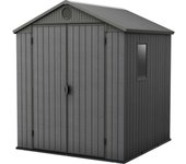 Keter caseta jardín darwin 6x6 exterior cobertizo almacenamiento ordenación madera resina alta resistencia evotech 190x183x221 wxdxh cm