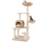 Costway 150 cm árbol para gatos, rascador para gatos con 1 condominio, 1 hamaca blanda, 1 cama con cojin desmontable, 7 postes de rascado de sisal, to