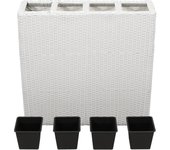 Jardinera alta con 4 macetas ratán sintético blanco