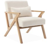 Sillón estilo escandinavo de madera de hevea borreguito, antoine, blanco, 70.5x75x81 cm