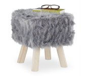 Relaxdays taburete bajo con patas, asiento de pelo sintético, reposapiés, salón, pasillo o tocador, 37x32x32 cm, gris