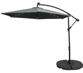 Sombrilla voladiza de 3m con luces led blancas frías y base redonda parasol terraza jardín playa exterior toldo paraguas