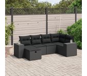 Conjunto de muebles de jardín vidaxl de 6 piezas con cojines negros de mimbre