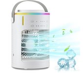 Ventilador portátil de aire acondicionado con temporizador de 2-8 horas, mini ventilador con luz led de 7 colores