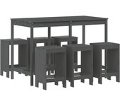 Set de mesa y taburetes altos jardín 7 piezas madera pino gris