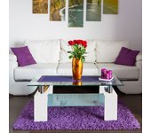 Mesa de centro moderna, tapa de cristal templado, mesa de salón con estante, 110x60h52 cm, color blanco