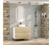 Conjunto de baño jax | mueble suspendido | 90 cm blanco - nature | dos cajones | lavabo blanco | no incluye espejo | mueble montado | plusbaño