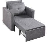 Vevor sofá cama, con bolsa lateral, almohada, reposabrazos, mesa, respaldo ajustable en 5 niveles, sofá convertible en cama individual, 2 ruedas, gris