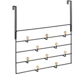Relaxdays perchero para puerta 10 ganchos, guardarropa colgante, puertas de 4 cm, pasillo y dormitorio, negro y natural