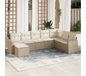 Conjunto de muebles de jardín de ratán beige de 8 piezas con cojines vidaxl