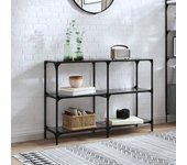 Mesa consola con tapa de cristal negro 118,5x30x81 cm acero