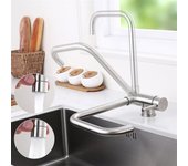 Homelody grifo de cocina plegable, 2 pulverizadores para elegir, mezclador de fregadero plegable de acero inoxidable delante de la ventana