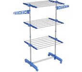 Secadora de ropa torre ruedas 3 niveles alas laterales plegables acero azul