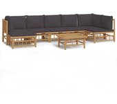 Set de muebles de jardín 8 piezas bambú con cojines gris oscuro
